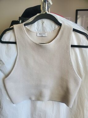 Babaton Aritzia  Knit Racer Cropped Crewneck Tank Racerback in Beige